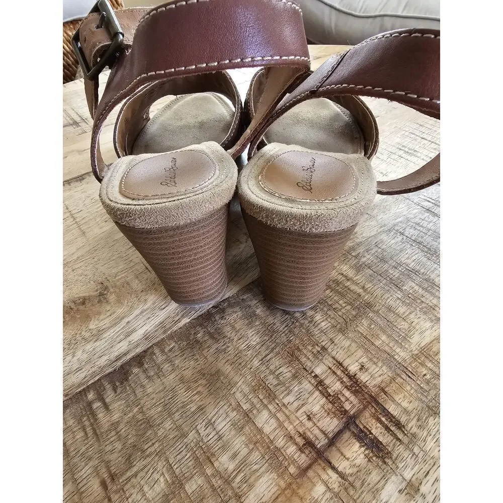 Eddie Bauer Sandals Women's Wedge Leather‎ 9 Stitched Bohemian Beach Vacation